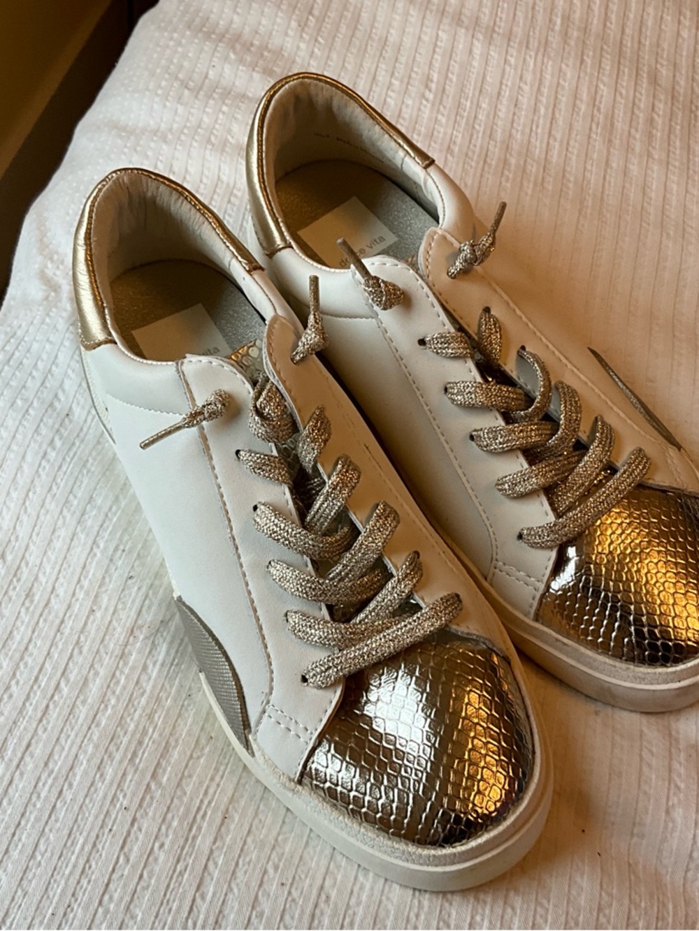 Dolce Vita White Sneakers with Metallic Gold Accents womens size 7